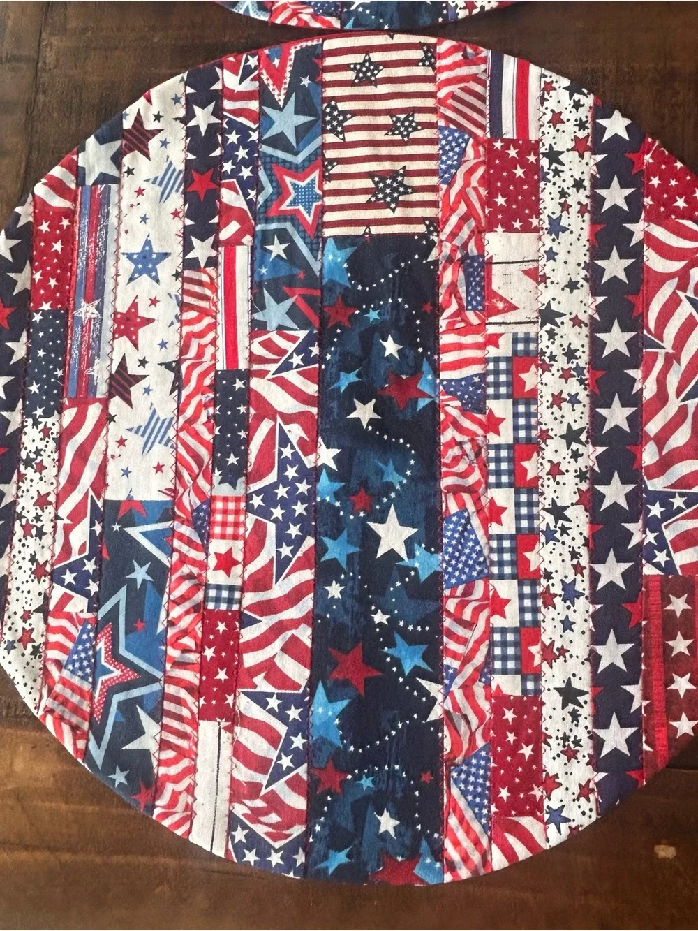 TABLE PLACEMATS  15” Round (SET OF 4) HANDMADE Patriotic Stars & Flags